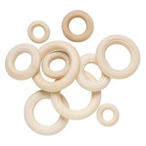 Focal mix, Chinese guger tree wood, white, 15-35mm ring. Sold per pkg of 10.