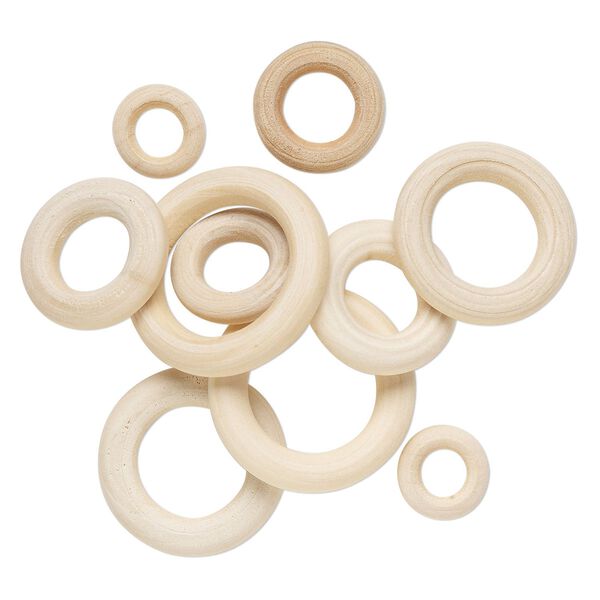 Focal mix, Chinese guger tree wood, white, 15-35mm ring. Sold per pkg of 10. image number 0