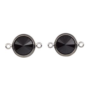 Link, Vintage Crystal™, crystal and gunmetal-plated brass, jet, 12mm rivoli. Sold per pkg of 2.