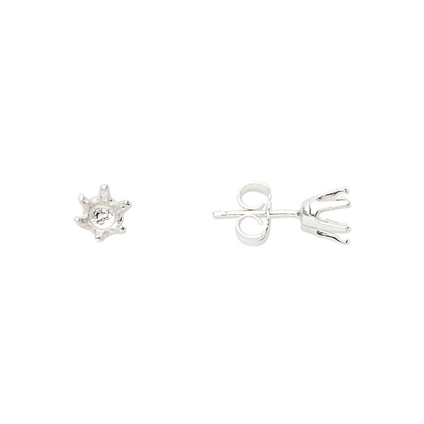 Earstud, Sure-Set™, sterling silver, 5mm 6-prong round setting. Sold per pair. image number 0