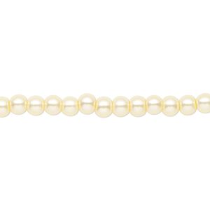 Bead, crystal pearl, light yellow, 4mm round. Sold per pkg of (2) 15-1/2" to 16" strands, approximately 200 beads.