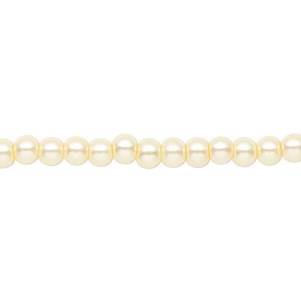 Bead, crystal pearl, light yellow, 4mm round. Sold per pkg of (2) 15-1/2" to 16" strands, approximately 200 beads. image number 0