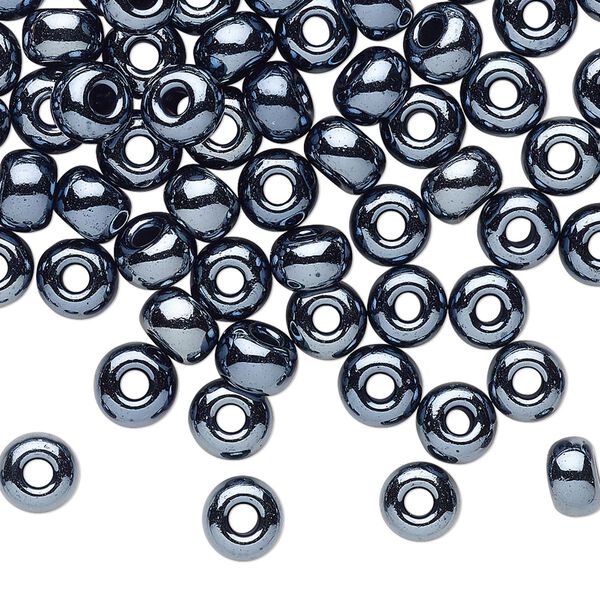Seed bead, Preciosa Ornela Czech glass, pkg/50g, #2 rocaille, opaque hematite black, (49102). image number 0