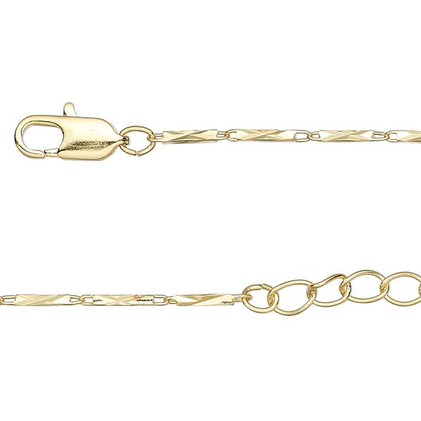 Chain 1pkg1 rectangle, 1.5mm diamond-cut tube / lobster claw clasp, gold-finished brass 18 inch image number 0