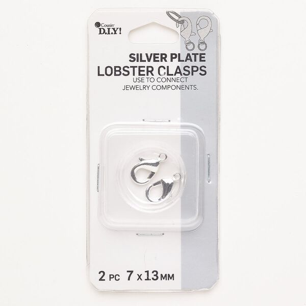 Clasp lobster claw "pewter" zinc-based alloy 2pk 13x7mm oval, silver finish image number 0
