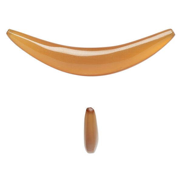 Component, horn (dyed), golden, 8-10mm wide, 2 x 1/2 inch to 2-1/4 x 3/4 inch undrilled flat curve with tapered 4-5mm ends. Sold individually. image number 0
