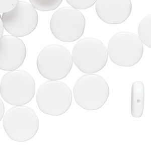 Bead 1pkg40 Czech pressed glass, opaque white, 10mm flat round.