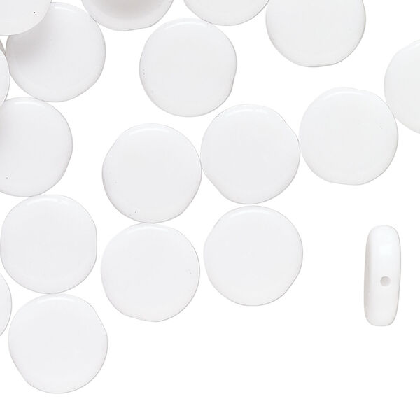 Bead 1pkg40 Czech pressed glass, opaque white, 10mm flat round. image number 0