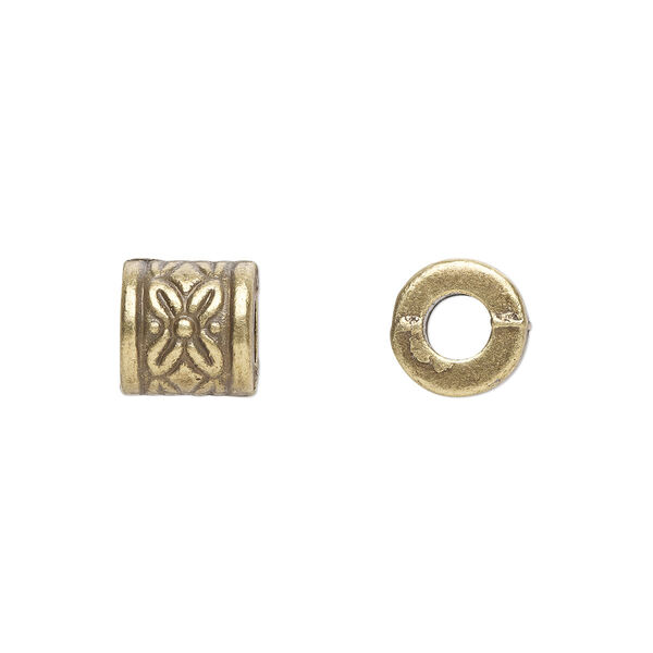 Bead, antique brass-plated "pewter" (zinc-based alloy), 8mm filigree cylinder. Sold per pkg of 20. image number 0