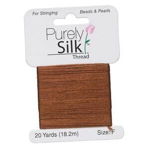 Thread, Purely Silk™, brown, size F. Sold per 20-yard card.