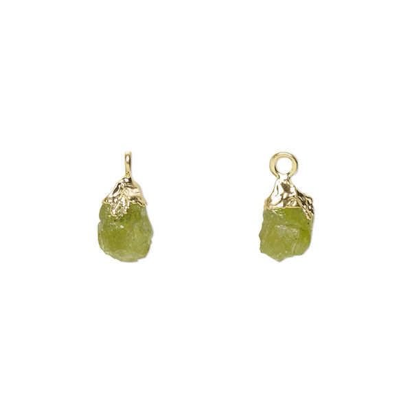 Drop, electro-coated peridot (natural) and gold-plated sterling silver, 8x5mm-9x7mm hand-cut nugget, Mohs hardness 6-1/2 to 7. Sold individually. image number 0