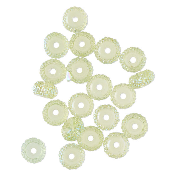 Bead, acrylic, pkg/20, 8x5mm pavé rondelle, light green AB. image number 0