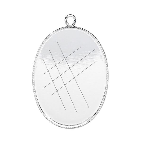 Focal, silver-plated brass, 31x23mm oval with beaded edge and 30x22mm oval bezel cup setting. Sold per pkg of 2. image number 0