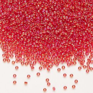 Seed bead, Miyuki, glass, pkg/250g, #15 rocaille, translucent rainbow red (RR-254).