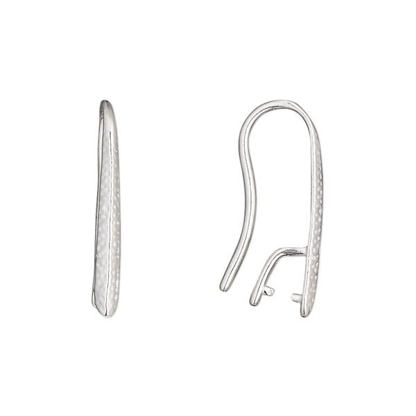 Ear wire, sterling silver, 23mm fishhook with hammered ice-pick bail, 4mm grip length, 18 gauge. Sold per pair. image number 0