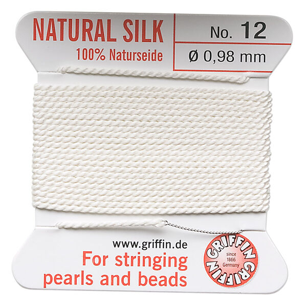 Thread, Griffin, silk, white, size #12. Sold per 2-meter card (approximately 78 inches). image number 0