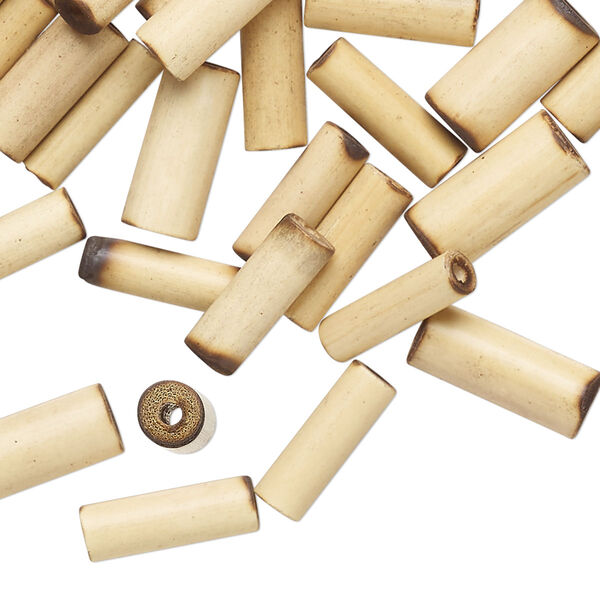 Bead, bamboo, brown and black, 11x4mm-13x5mm tube. Sold per pkg of 100. image number 0