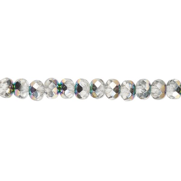 Bead, Czech fire-polished glass, clear vitrail, 5x4mm faceted rondelle. Sold per 15-1/2" to 16" strand. image number 0