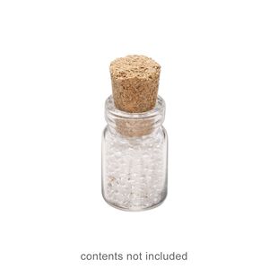 Component, glass and cork, clear, 18x11mm bottle with cork top and 6.5mm opening. Sold per pkg of 10.