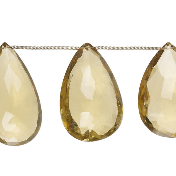 Bead, golden quartz (heated), 26x19mm-36x22mm hand-cut top-drilled faceted puffed teardrop, B grade, Mohs hardness 7. Sold per pkg of 8. image number 0
