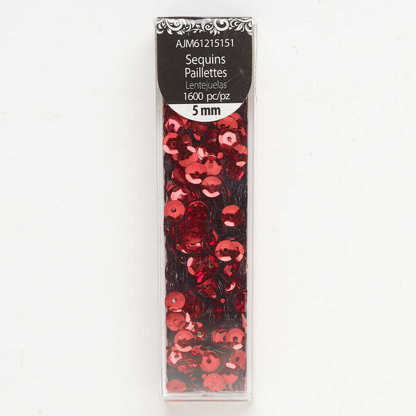 Sequin, plastic, pkg/1600, red, 5mm round. image number 0