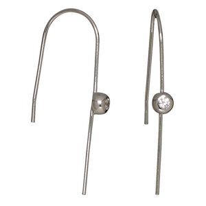 Earring, Create Compliments®, cubic zirconia and rhodium-plated sterling silver, clear, 40mm U-shape with 5mm round. Sold per pair.