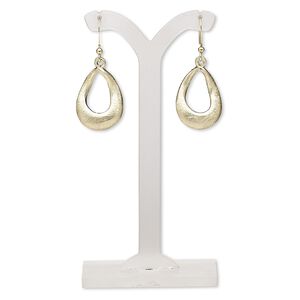 Earring, gold-finished brass and "pewter" (zinc-based alloy), 41mm with scratched open teardrop and fishhook ear wire. Sold per pair.