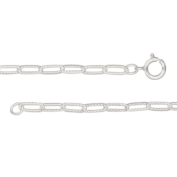 Chain, sterling silver, 2.6mm textured paperclip, 20-inches with springing clasp. Sold individually. image number 0