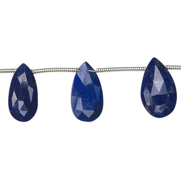 Lapis lazuli 1pkg1, hand-cut top-drilled faceted puffed teardrop bead natural 8 inch graduated 9x5mm-15x9mm image number 0