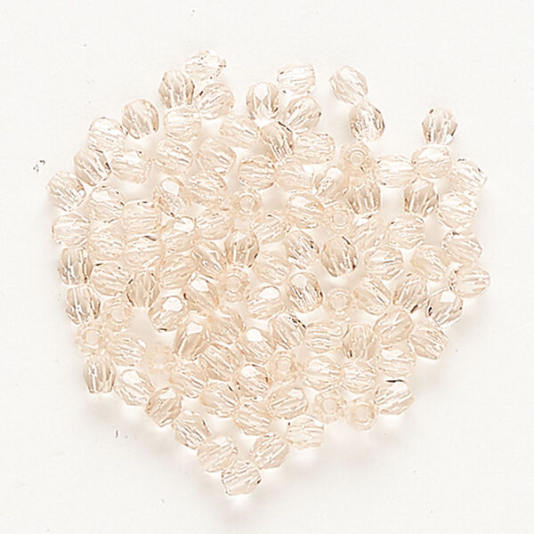 Bead, Czech fire-polished glass, translucent pink, 3mm faceted round. Sold per pkg of 100. image number 0