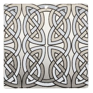 Focal, imitation rhodium-finished carbon steel, black and white, 40x40mm single-sided square with Celtic knot design. Sold per pkg of 2.