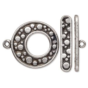 Clasp toggle 1pkg1 silver-plated pewter (tin alloy), 24.5mm go-go, antique 1-strand