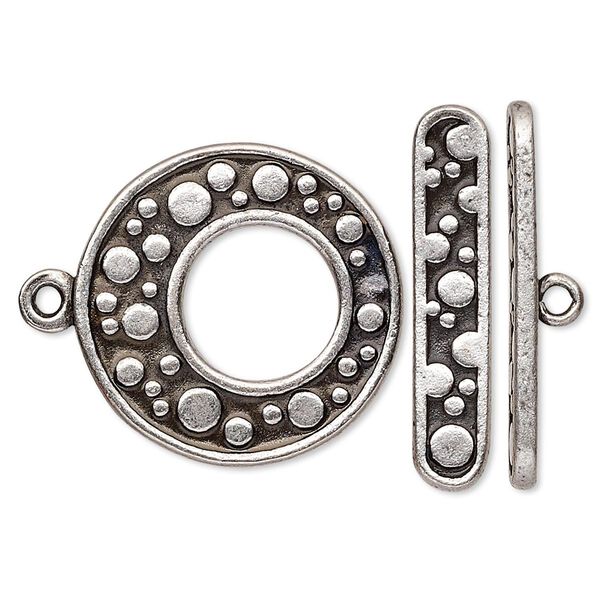 Clasp toggle 1pkg1 silver-plated pewter (tin alloy), 24.5mm go-go, antique 1-strand image number 0