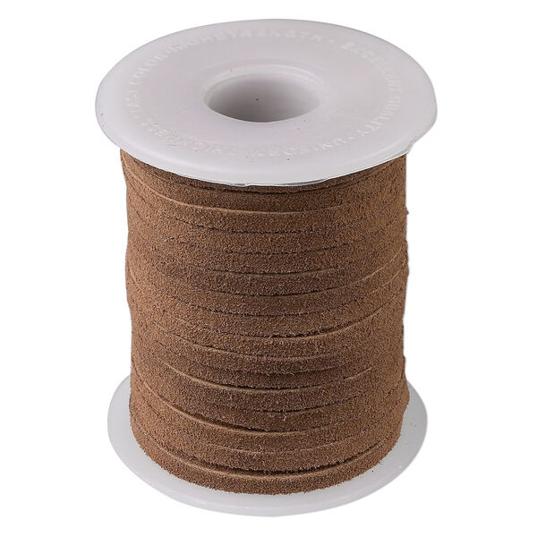 Cord, suede lace (dyed), medium brown, 3-4mm. Sold per 25-yard spool. image number 0