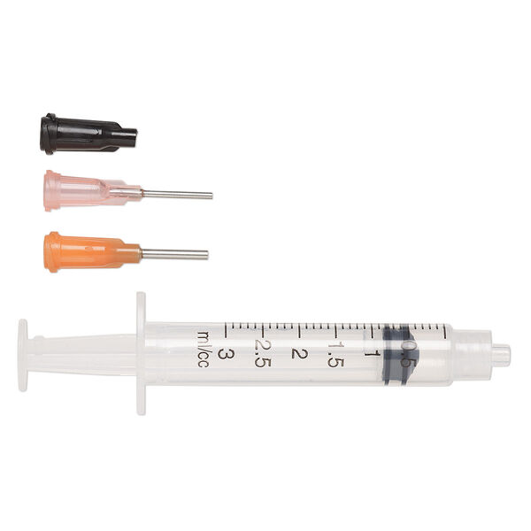 Syringe set, plastic / polypropylene / stainless steel, orange and pink, (4) 3-mL syringes / (8) tips / (4) caps. Sold per 16-piece set. image number 0