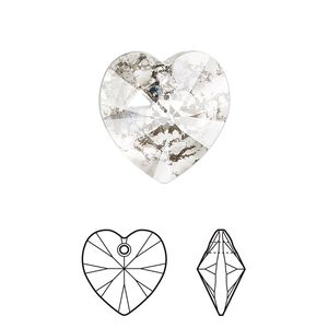 Drop 2pk crystal silver patina, Crystal Passions® 18mm pendant heart 6228