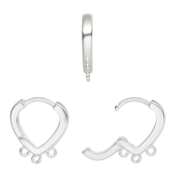 Earring, silver-finished brass, 17mm hoop with 3 closed loops and hinged closure, square tube, 18 gauge. Sold per pair. image number 0