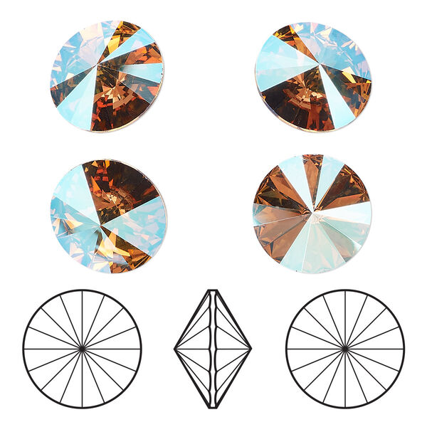 Chaton 4pk light Colorado topaz shimmer foil back, Crystal Passions® 14mm rivoli 1122 image number 0