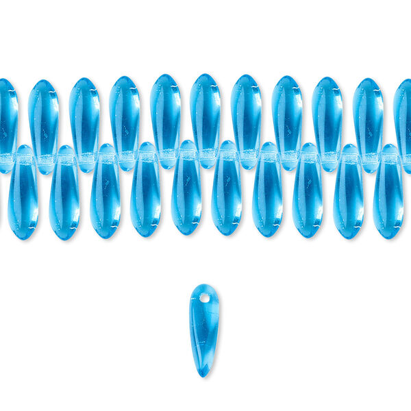 Bead, Czech pressed glass, transparent sky blue, 10x3mm top-drilled dagger. Sold per 15-1/2" to 16" strand, approximately 190-200 beads. image number 0