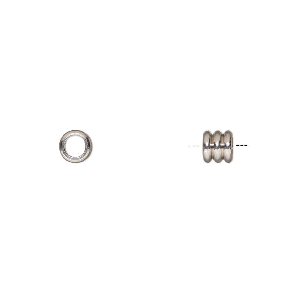 Bead, stainless steel, 5x4.5mm ribbed tube. Sold per pkg of 10. image number 0