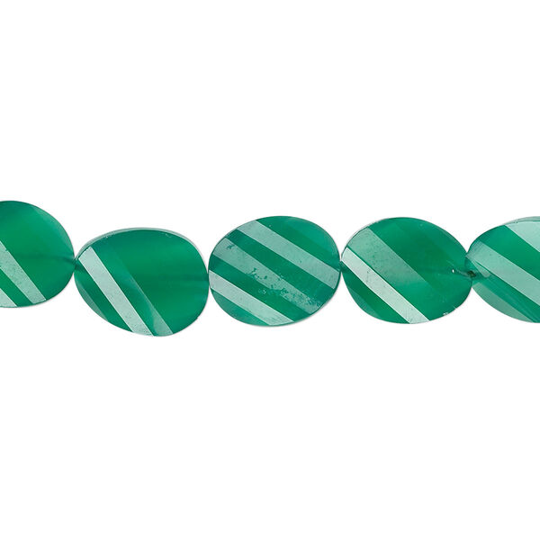 Bead, green onyx (dyed), 11x9mm hand-cut faceted twisted flat oval, B+ grade, Mohs hardness 6-1/2 to 7. Sold per pkg of 5. image number 0