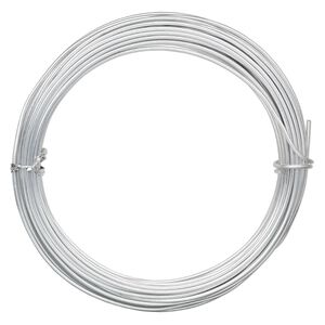 Wire, anodized aluminum, silver, 2mm round, 12 gauge. Sold per pkg of 45 feet.