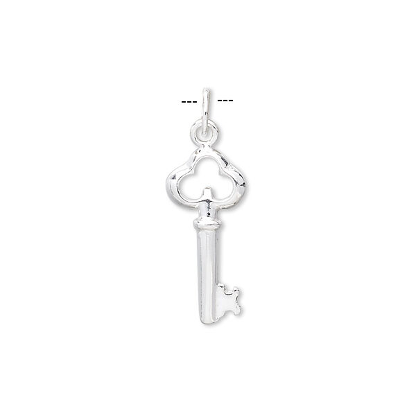 Charm, sterling silver, 19x8mm key. Sold per pkg of 4. image number 0