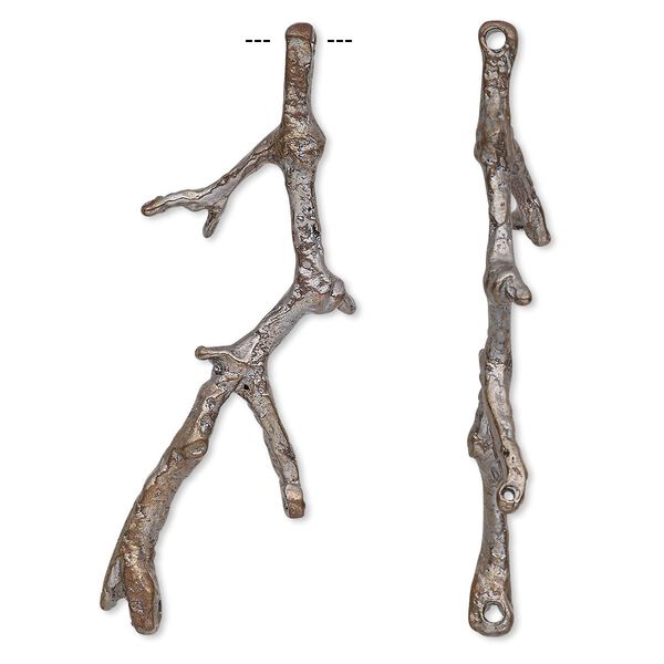 Focal, patinaed copper-plated brass, 51x18mm branch, 3 loops. Sold individually. image number 0