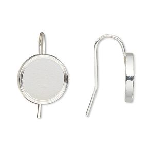 Ear wire fishhook 1pkg10 Almost Instant Jewelry®, 21mm / 12mm round glue-in cab setting, 18 gauge silver-finished brass 5 pair