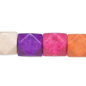 Bead, "howlite" (resin) (imitation), mixed colors, 15x12mm-16x13mm faceted cube. Sold per 8-inch strand.
