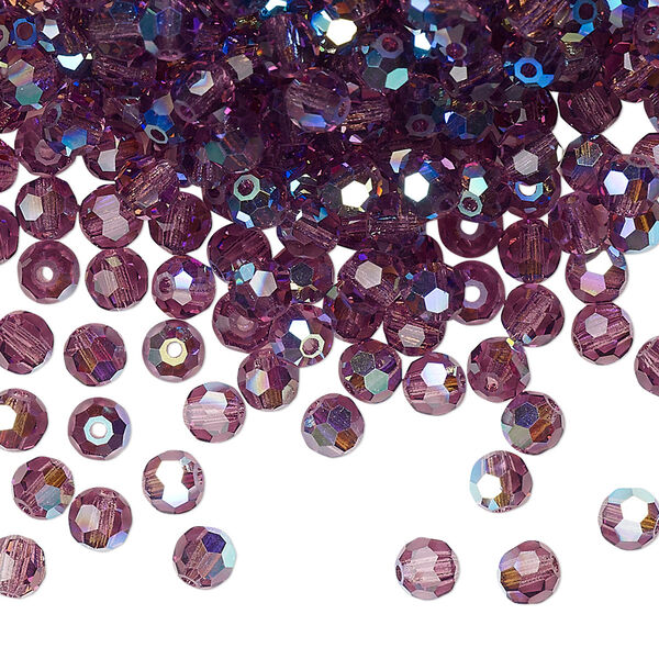 Bead 24pk amethyst AB, Preciosa Czech crystal 4mm round image number 0