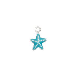 Charm, enamel and sterling silver, turquoise blue, 9x8mm single-sided starfish. Sold individually.