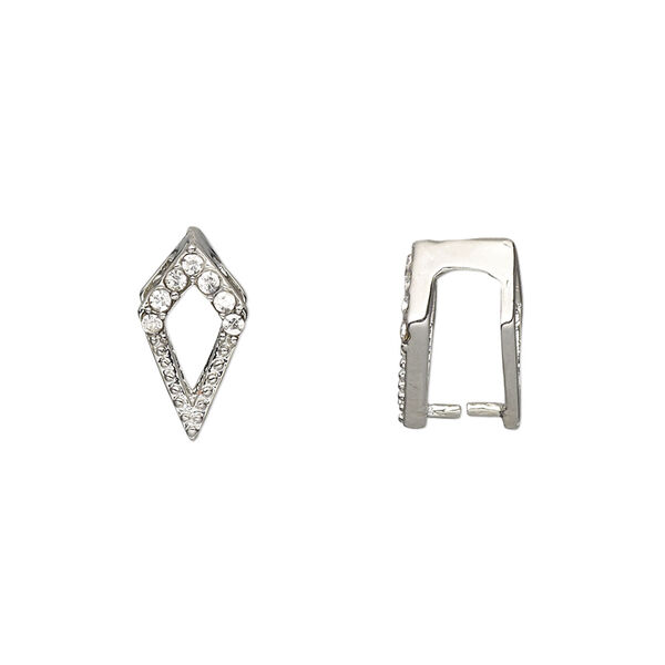 Bail, ice-pick, Egyptian glass rhinestone and imitation rhodium-plated brass, clear, 13x7mm kite, 10mm grip length. Sold per pkg of 6. image number 0