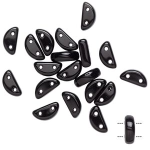 Bead, Preciosa, Czech pressed glass, opaque black, 8.5x3mm half moon with (2) 0.8-0.9mm holes. Sold per pkg of 20.